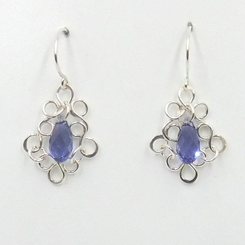 Click to view detail for DKC-2036 Earrings, Sterling Silver & Amethyst Swarovski Crystals $70